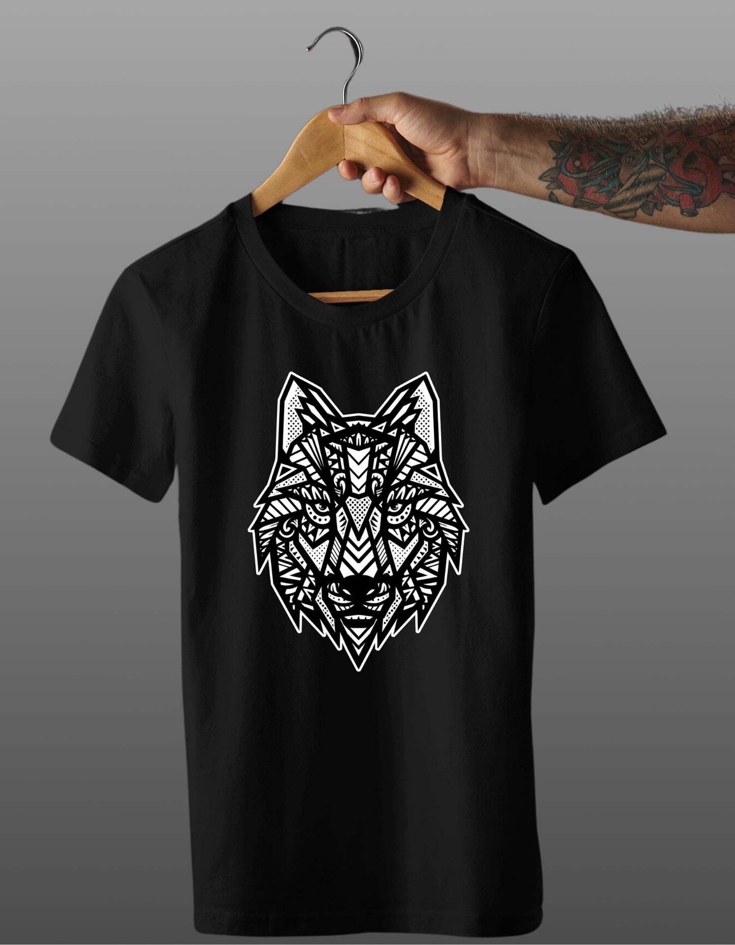 Trenfort Tribal Print Wolf Graphic Cotton Tshirt for Men