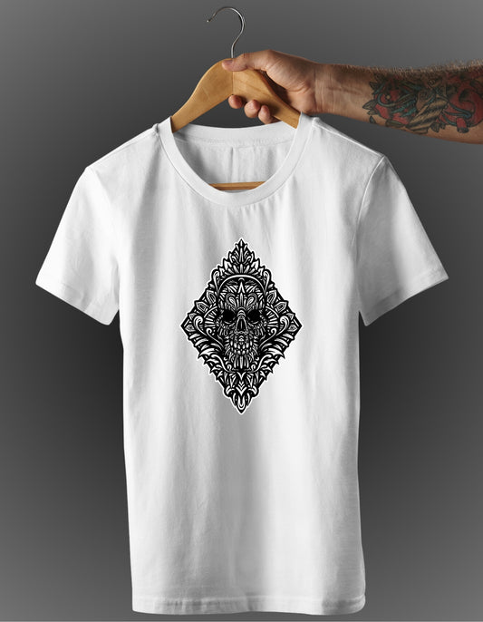 Tribal Art Card Diamond Skull Men's T-Shirt | Unique Streetwear by Trenfort.in