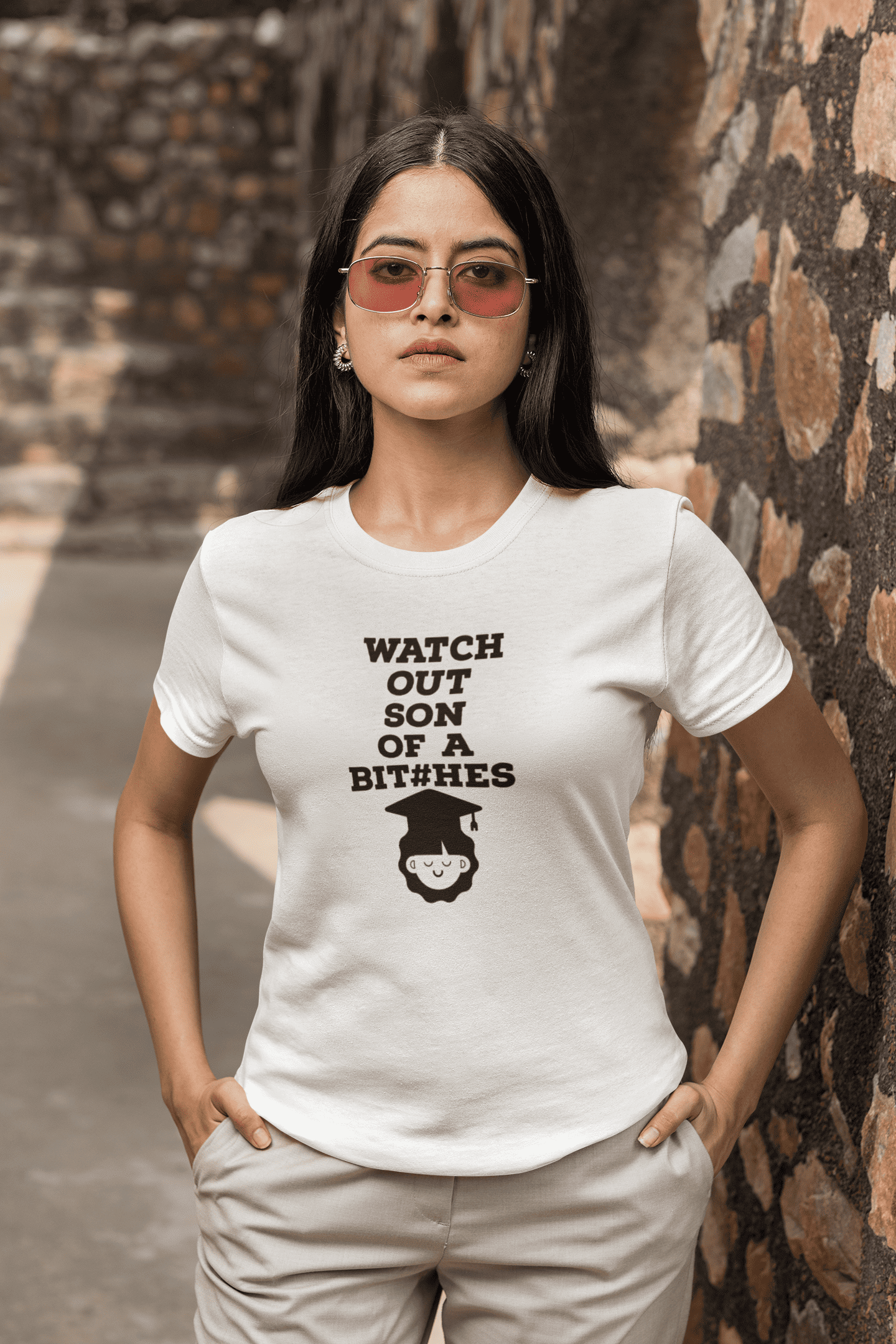 Trenfort Watch Out Son of a Bit#hes Sassy T-shirt for Women
