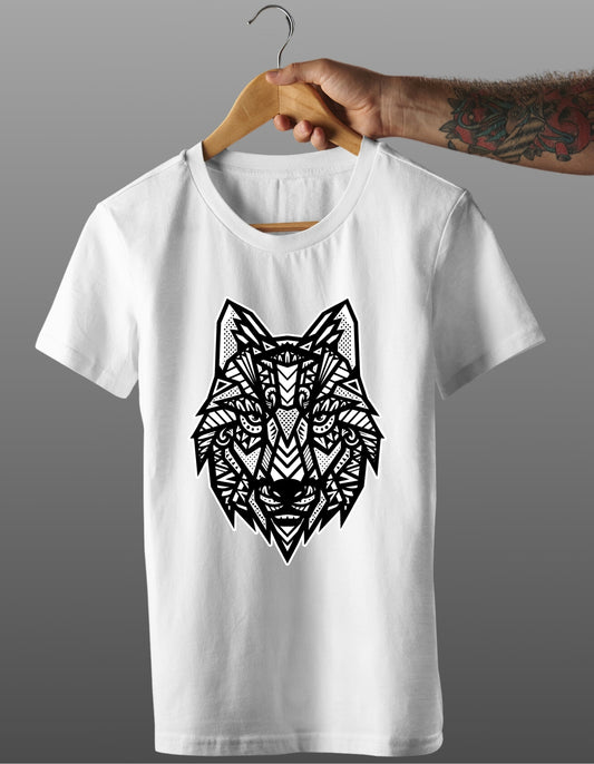 Trenfort Tribal Print Wolf Graphic Cotton Tshirt for Men