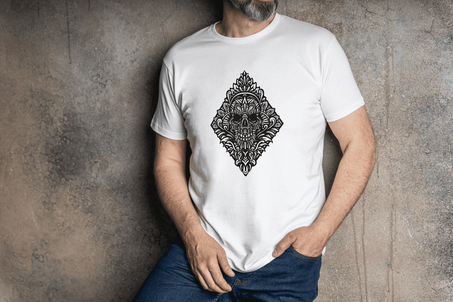 Tribal Art Card Diamond Skull Men's T-Shirt | Unique Streetwear by Trenfort.in