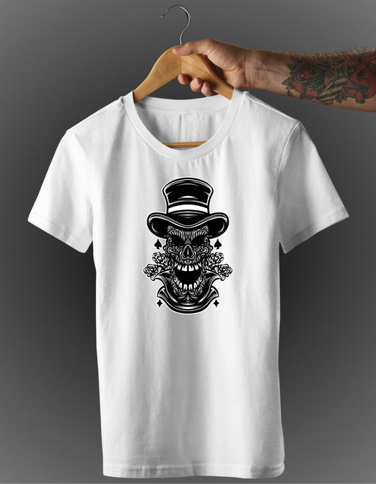 Unlock Tribal Magic: Men's Round Neck T-Shirt with Skull Art | Trenfort.in